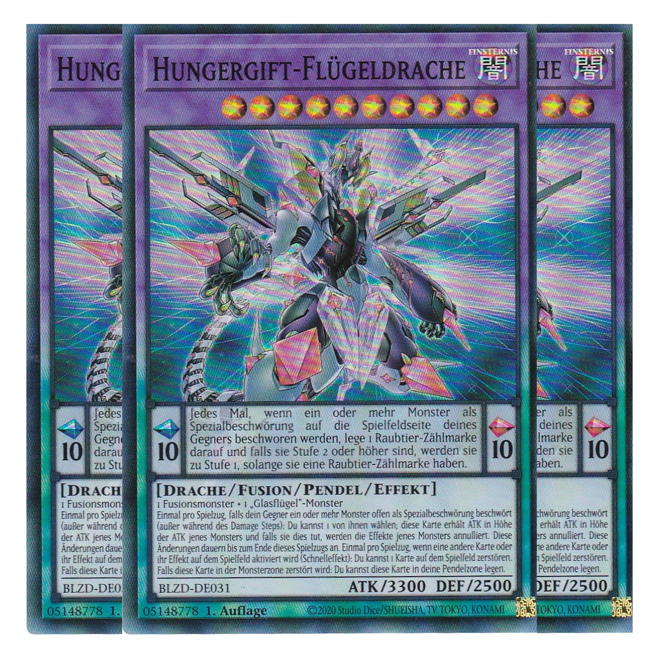 Hungergift-Flügeldrache  - Super Rare - Deutsch - BLZD-DE031 - 1. Auflage - Blazing Dominion - Playset (3 Kopien) - Yu-Gi-Oh!