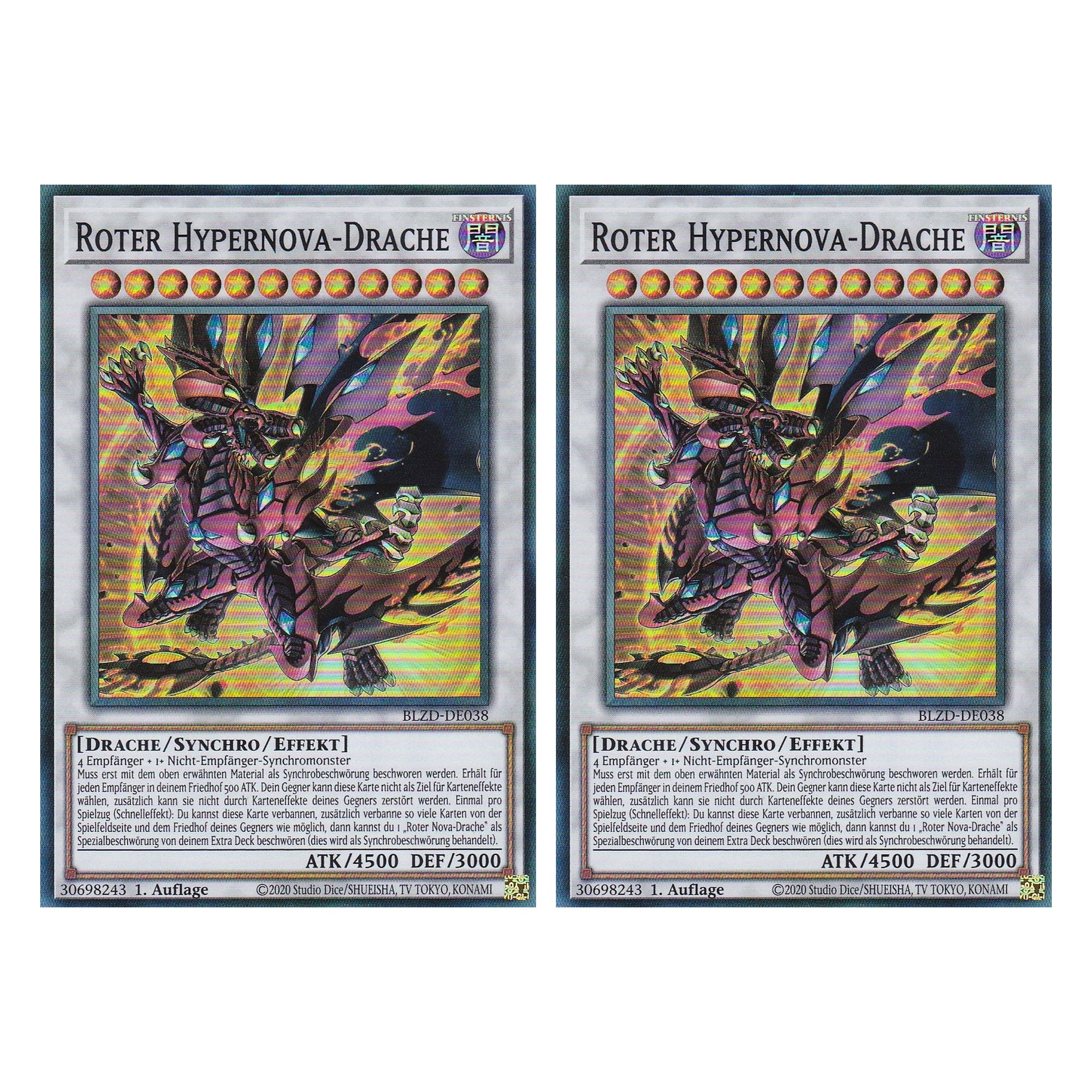 Roter Hypernova-Drache  - Super Rare - Deutsch - BLZD-DE038 - 1. Auflage - Blazing Dominion - Duo Set (2 Stück) - Yu-Gi-Oh!