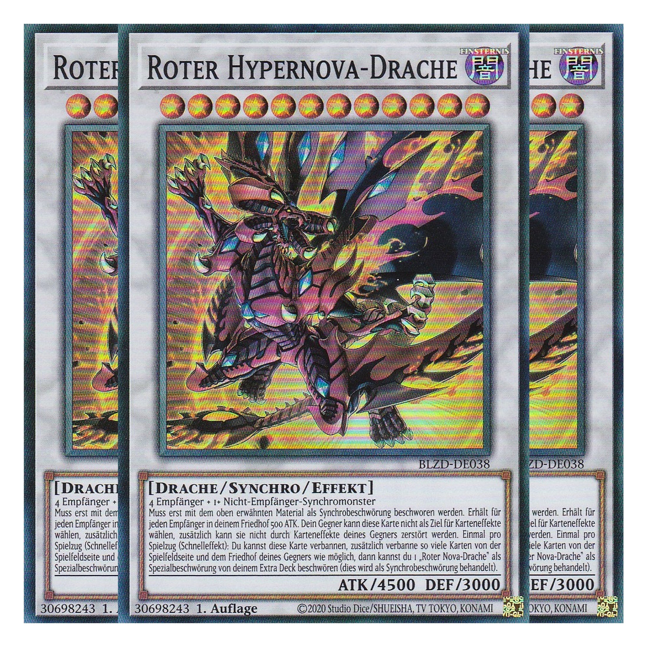 Roter Hypernova-Drache  - Super Rare - Deutsch - BLZD-DE038 - 1. Auflage - Blazing Dominion - Playset (3 Kopien) - Yu-Gi-Oh!
