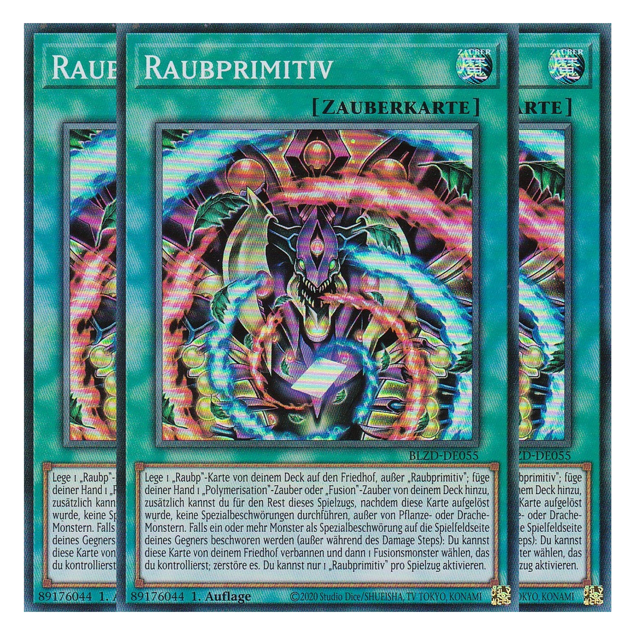 Raubprimitiv  - Super Rare - Deutsch - BLZD-DE055 - 1. Auflage - Blazing Dominion - Playset (3 Kopien) - Yu-Gi-Oh!