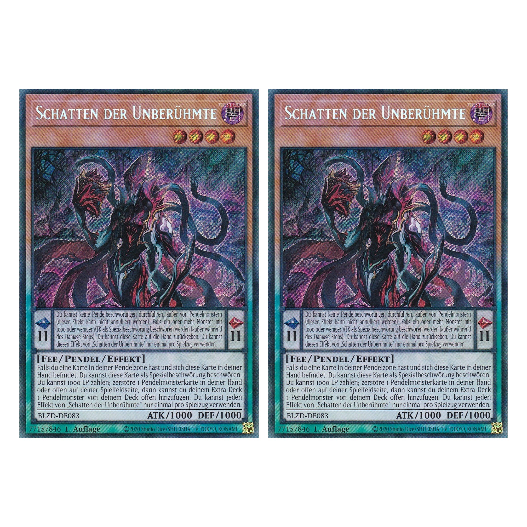 Schatten der Unberühmte  - Secret Rare - Deutsch - BLZD-DE083 - 1. Auflage - Blazing Dominion - Duo Set (2 Stück) - Yu-Gi-Oh!