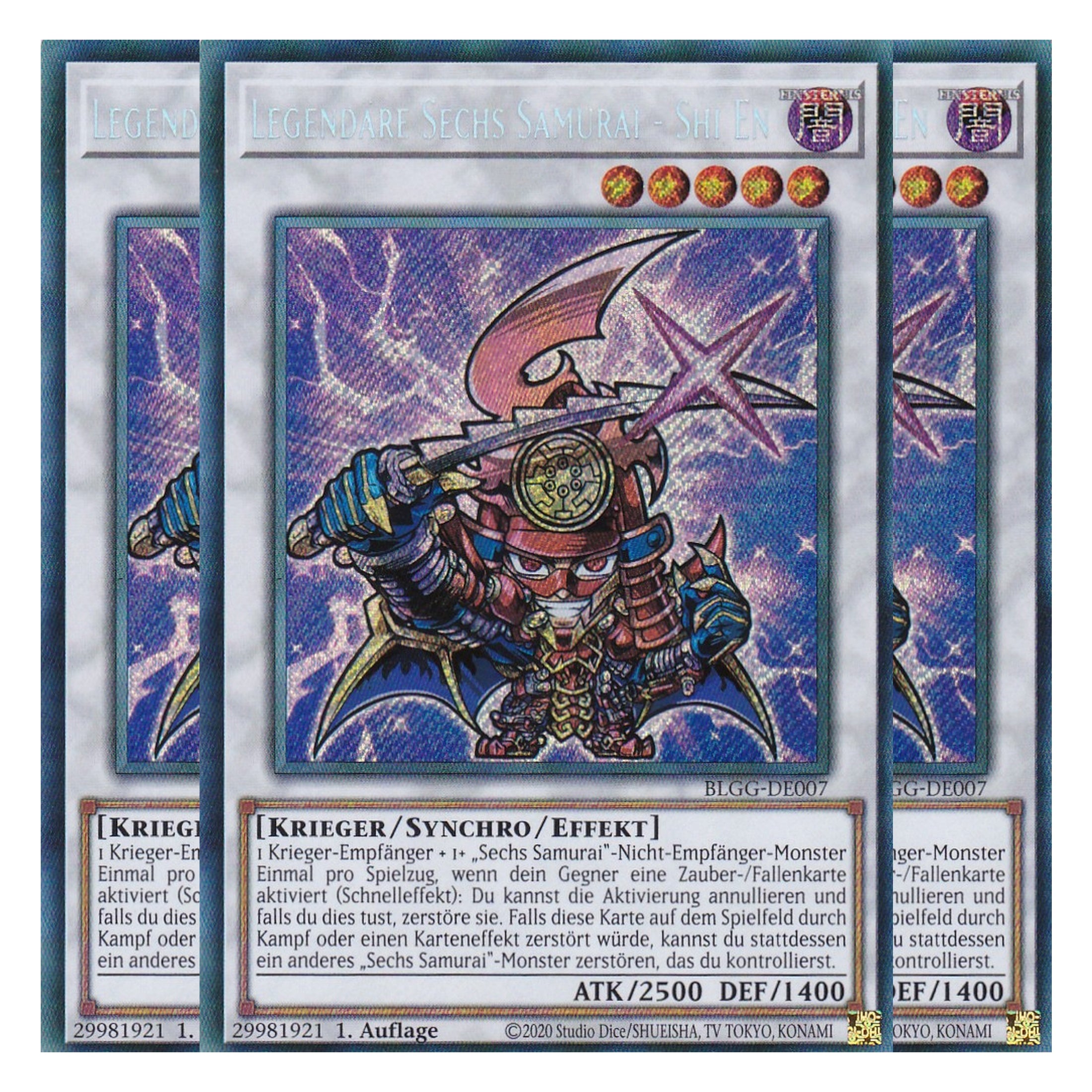 Legendäre Sechs Samurai - Shi En - BLGG-DE007 - Secret Rare - Deutsch - 1. Auflage  - Battles of Legend: Glorious Gallery - Yu-Gi-Oh! - Playset (3 Kopien)