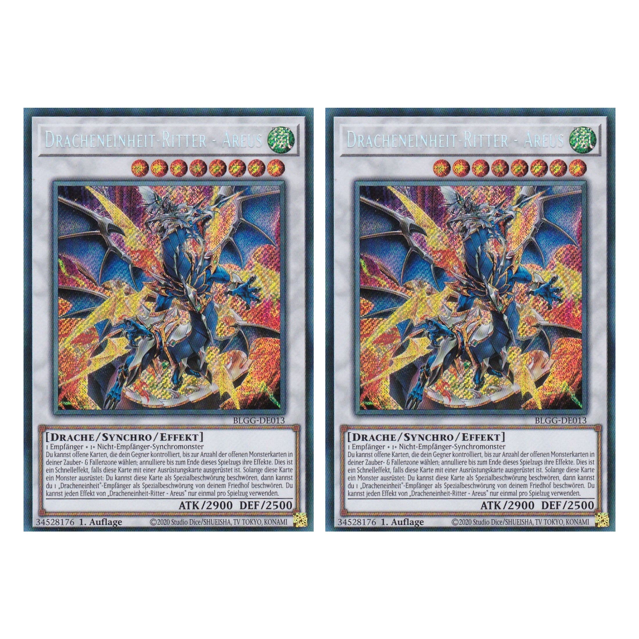 Dracheneinheit-Ritter - Areus - BLGG-DE013 - Secret Rare - Deutsch - 1. Auflage  - Battles of Legend: Glorious Gallery - Yu-Gi-Oh! - Duo Set (2 Stück)