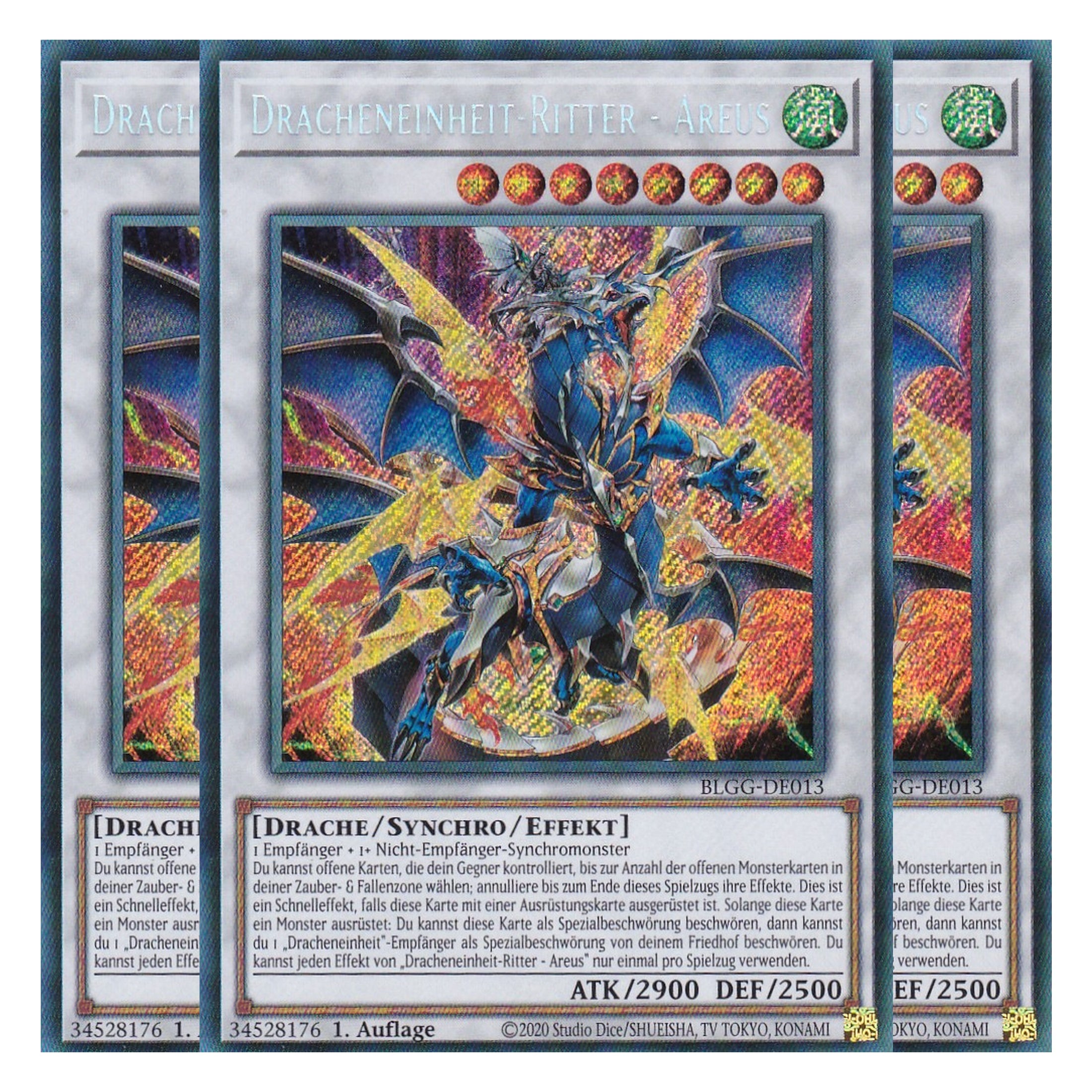 Dracheneinheit-Ritter - Areus - BLGG-DE013 - Secret Rare - Deutsch - 1. Auflage  - Battles of Legend: Glorious Gallery - Yu-Gi-Oh! - Playset (3 Kopien)