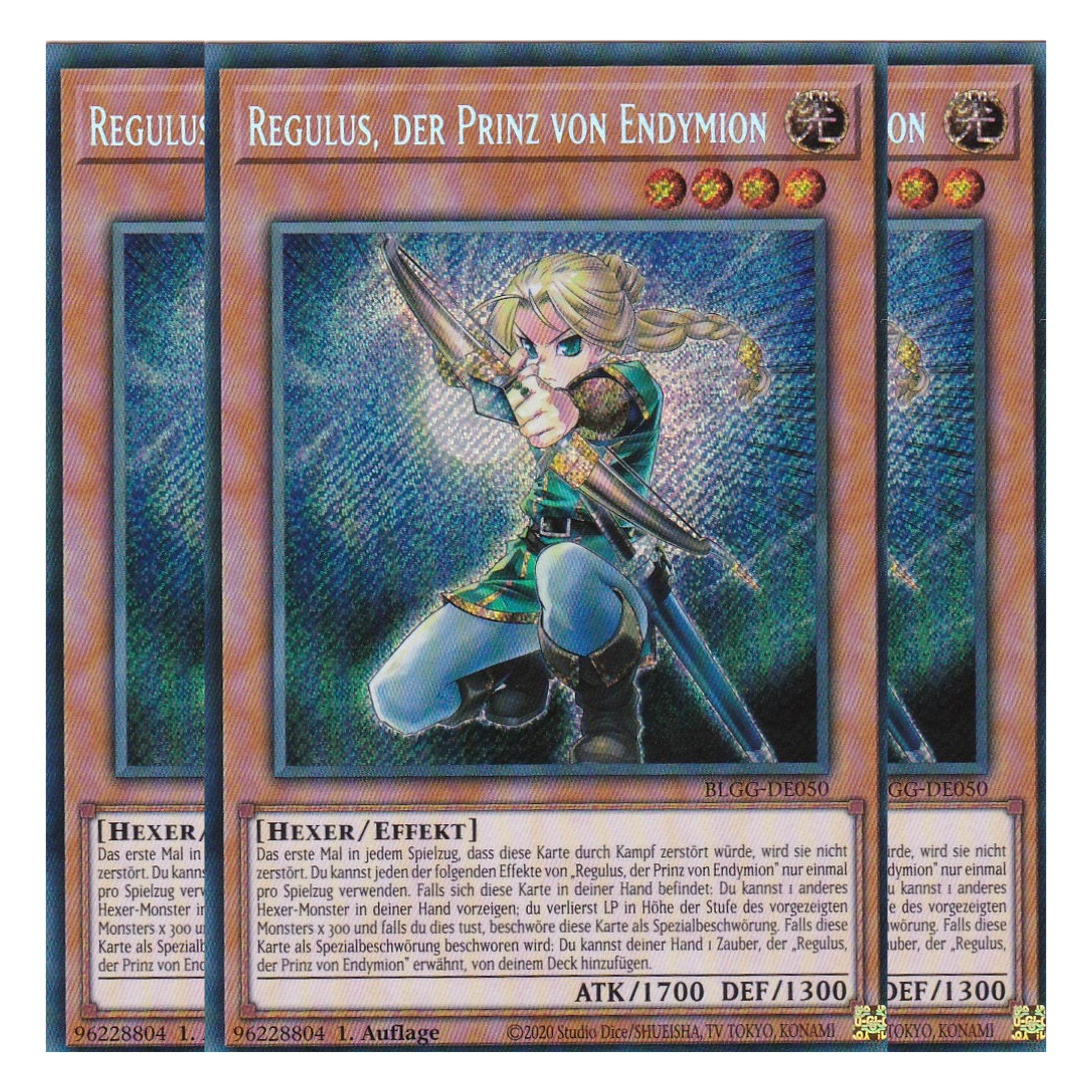 Regulus, der Prinz von Endymion - BLGG-DE050 - Secret Rare - Deutsch - 1. Auflage  - Battles of Legend: Glorious Gallery - Yu-Gi-Oh! - Playset (3 Kopien)