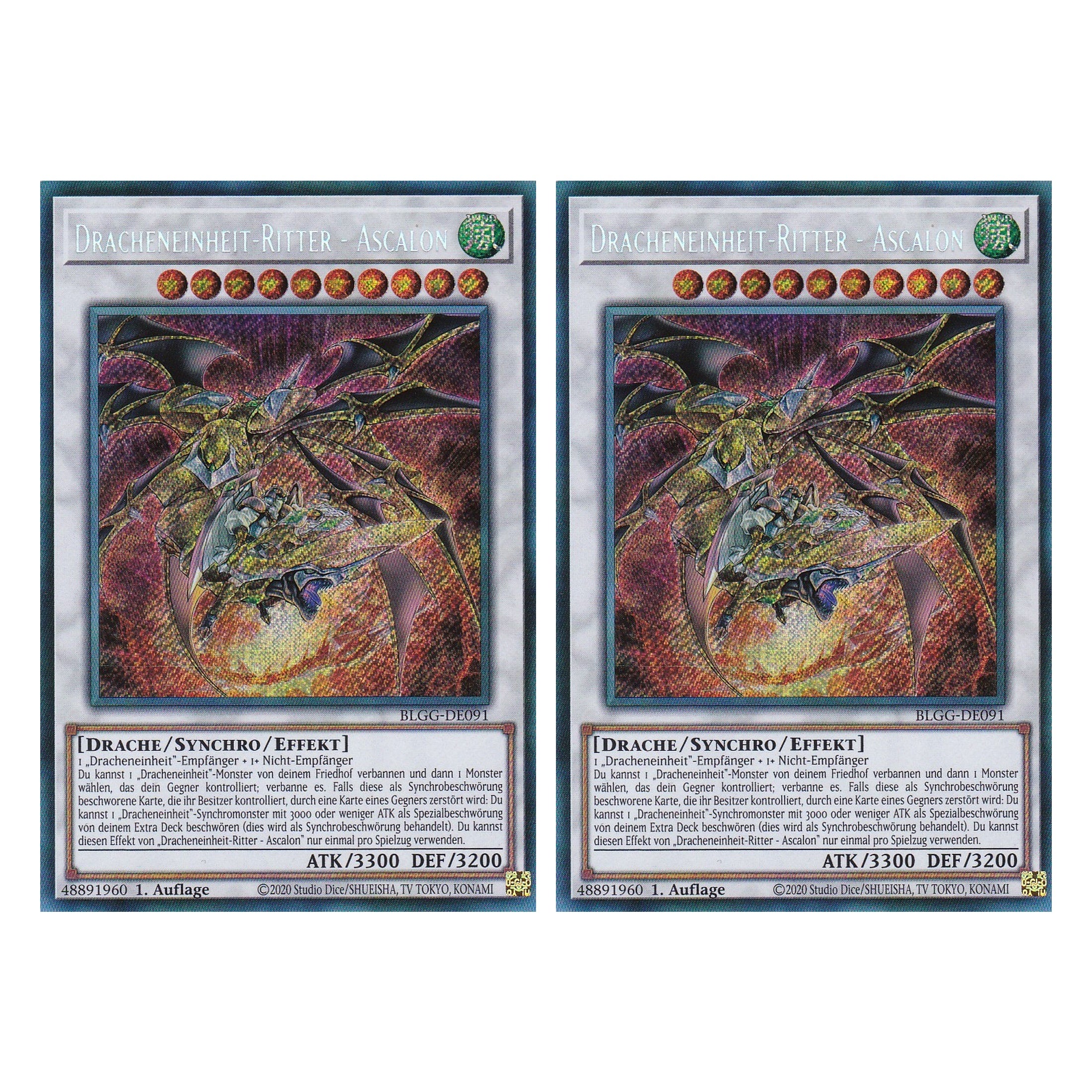 Dracheneinheit-Ritter - Ascalon - BLGG-DE091 - Secret Rare - Deutsch - 1. Auflage  - Battles of Legend: Glorious Gallery - Yu-Gi-Oh! - Duo Set (2 Stück)