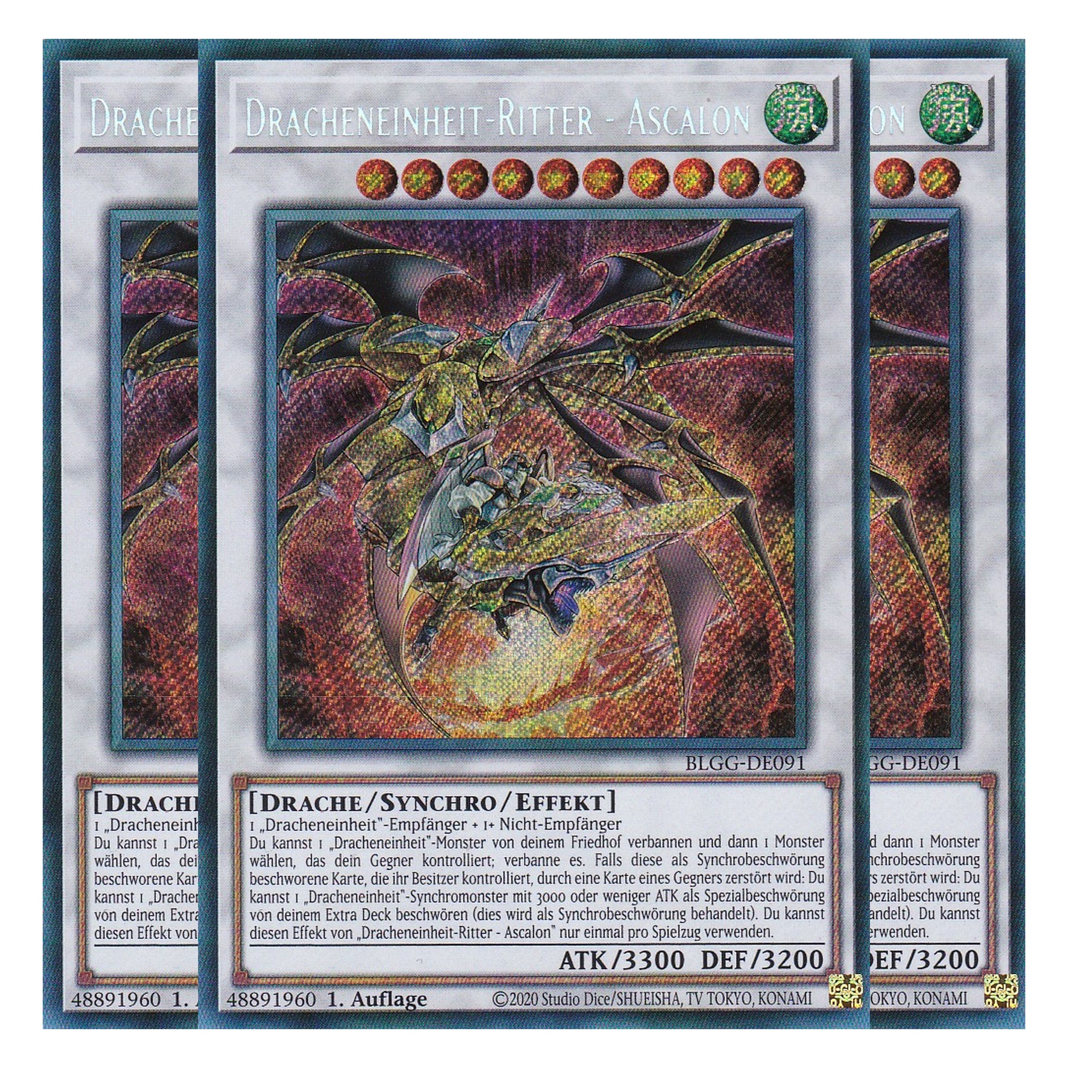 Dracheneinheit-Ritter - Ascalon - BLGG-DE091 - Secret Rare - Deutsch - 1. Auflage  - Battles of Legend: Glorious Gallery - Yu-Gi-Oh! - Playset (3 Kopien)
