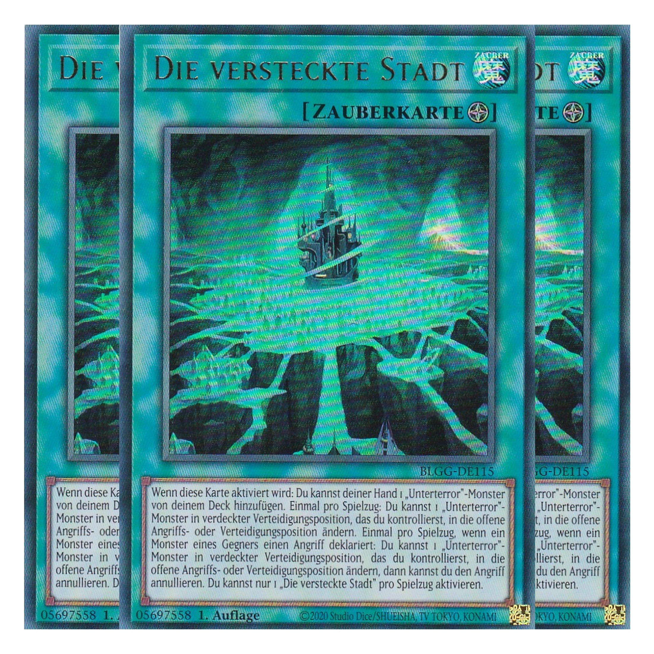 Die versteckte Stadt - BLGG-DE115 - Ultra Rare - Deutsch - 1. Auflage  - Battles of Legend: Glorious Gallery - Yu-Gi-Oh! - Playset (3 Kopien)