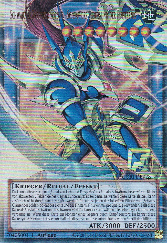 Schwarz Glänzender Soldat - Soldat des Lichts und der Finsternis - CORI-DE028 - Ultra Rare (Overframe) - Deutsch - 1. Auflage - Chaos Origins - Yu-Gi-Oh!