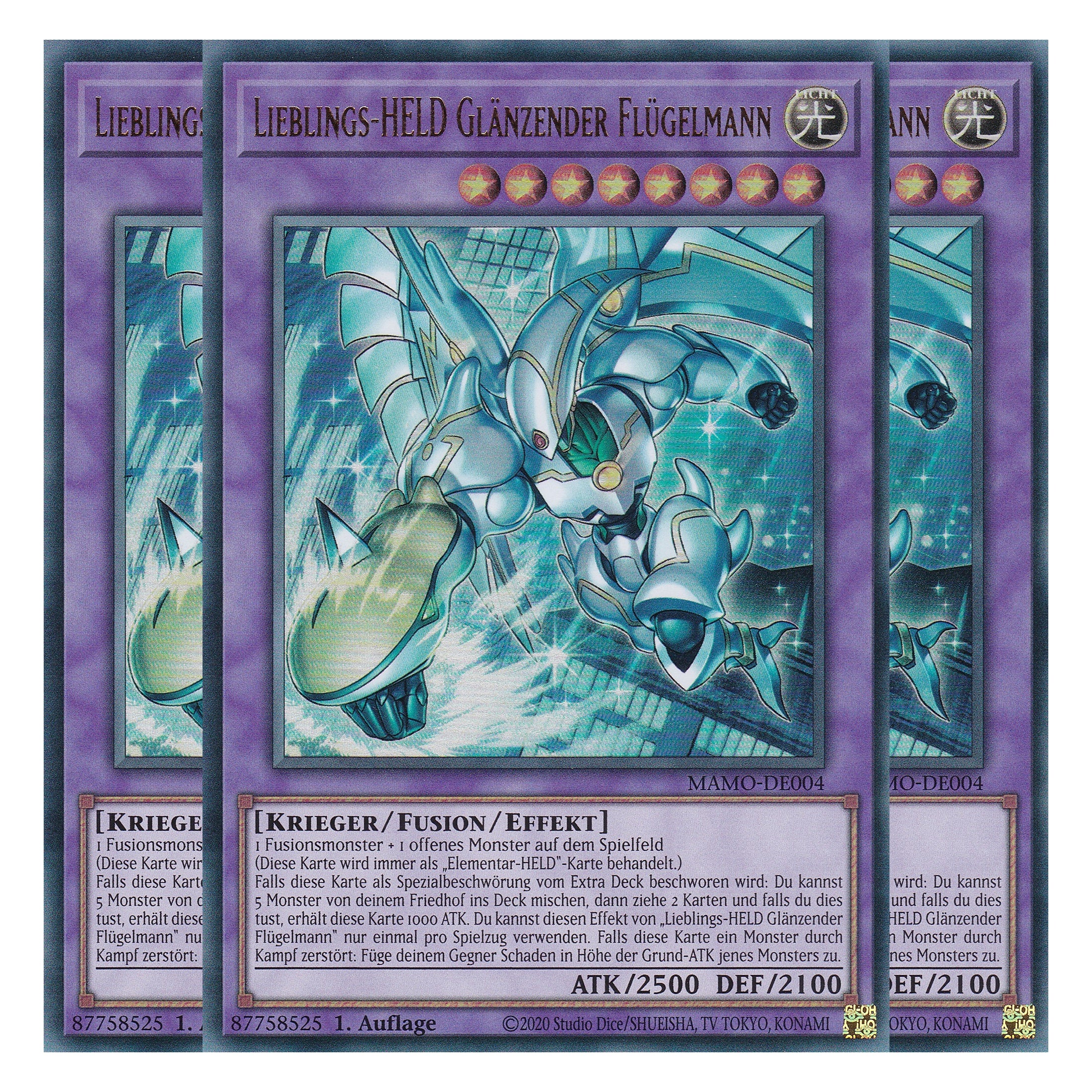 MAMO-DE004 - Lieblings-HELD Glänzender Flügelmann - Ultra Rare - Deutsch - 1. Auflage - Magnificent Monsters - Playset (3 Kopien) - Yu-Gi-Oh!