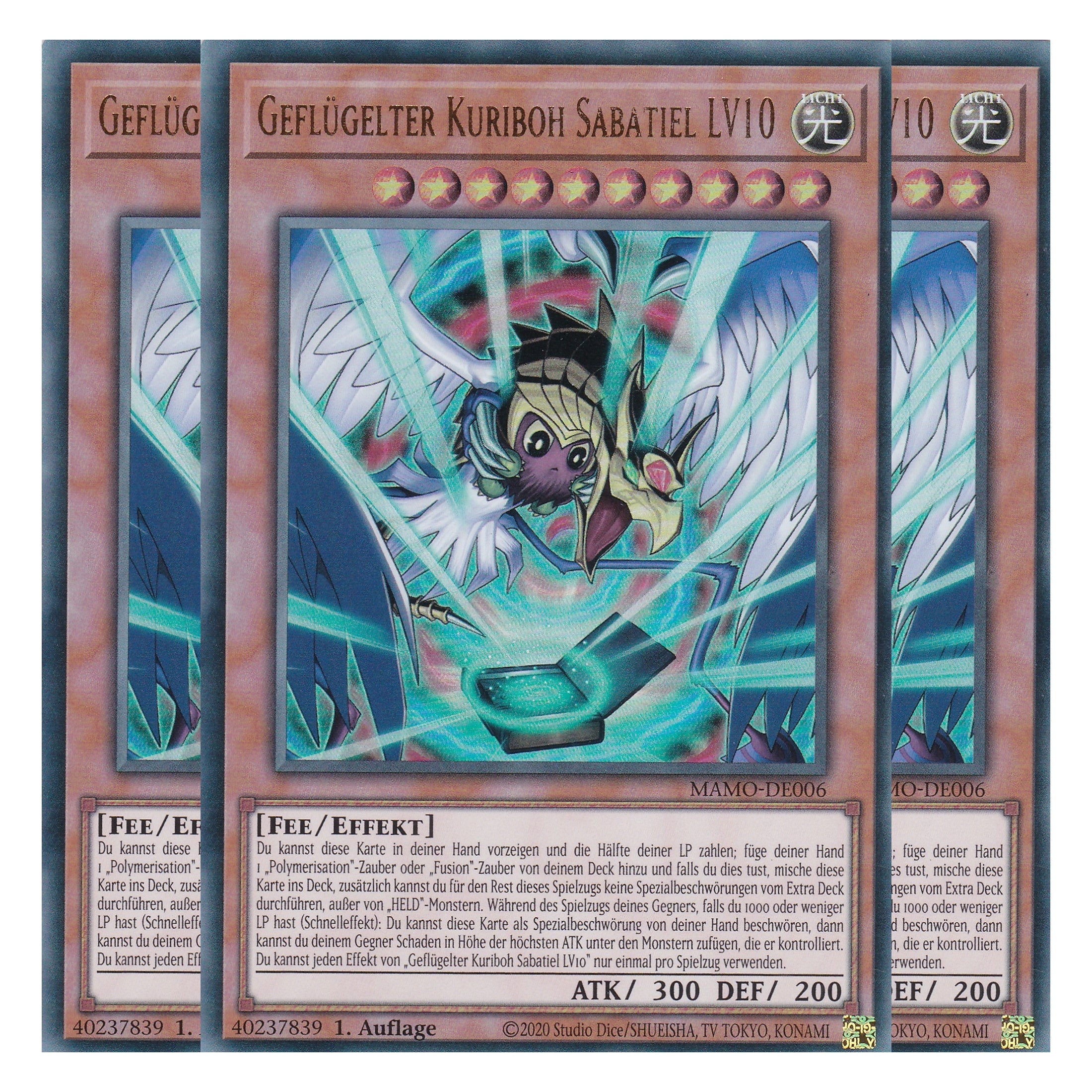 MAMO-DE006 - Geflügelter Kuriboh Sabatiel LV10 - Ultra Rare - Deutsch - 1. Auflage - Magnificent Monsters - Playset (3 Kopien) - Yu-Gi-Oh!