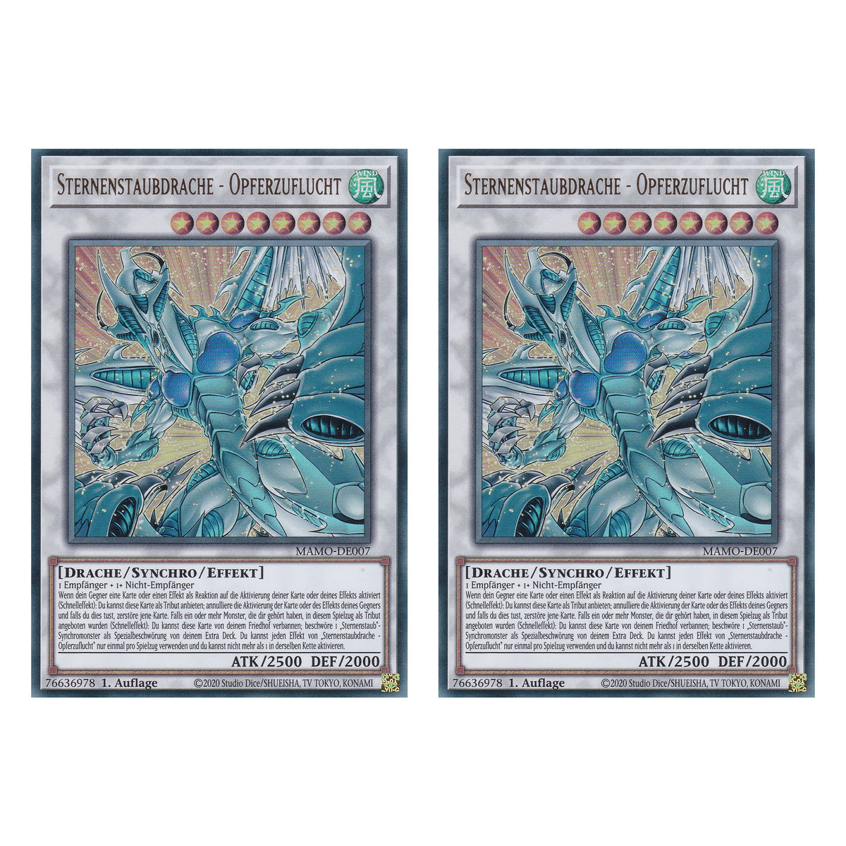 MAMO-DE007 - Sternenstaubdrache - Opferzuflucht - Ultra Rare - Deutsch - 1. Auflage - Magnificent Monsters - Duo Set (2 Stück) - Yu-Gi-Oh!