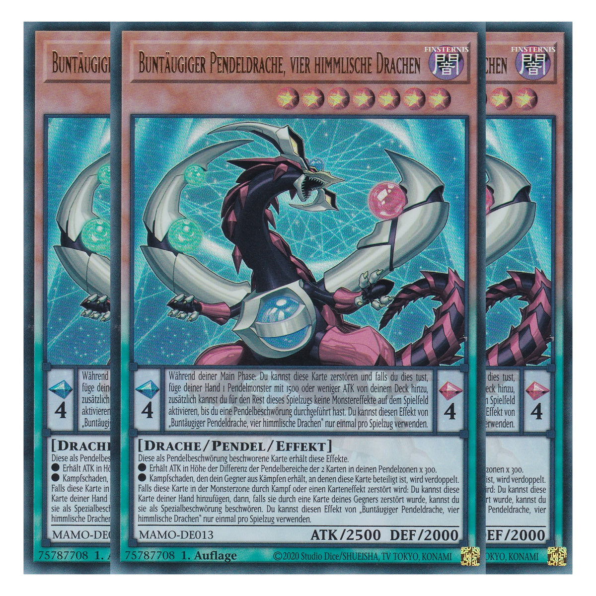 MAMO-DE013 - Buntäugiger Pendeldrache, vier himmlische Drachen - Ultra Rare - Deutsch - 1. Auflage - Magnificent Monsters - Playset (3 Kopien) - Yu-Gi-Oh!