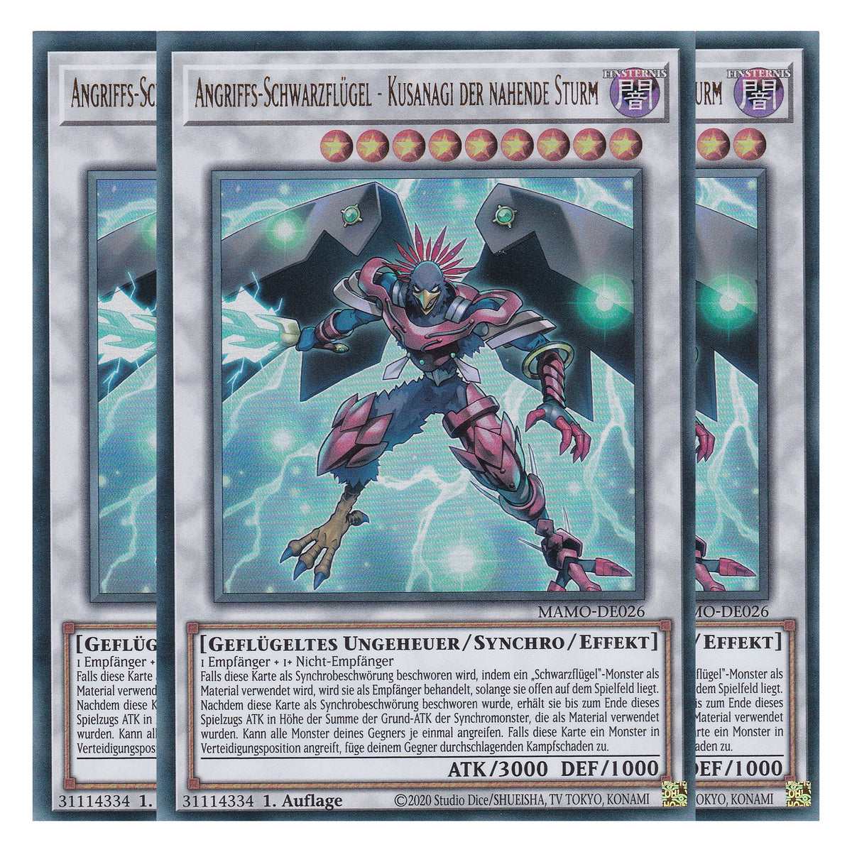 MAMO-DE026 - Angriffs-Schwarzflügel - Kusanagi der nahende Sturm - Ultra Rare - Deutsch - 1. Auflage - Magnificent Monsters - Playset (3 Kopien) - Yu-Gi-Oh!