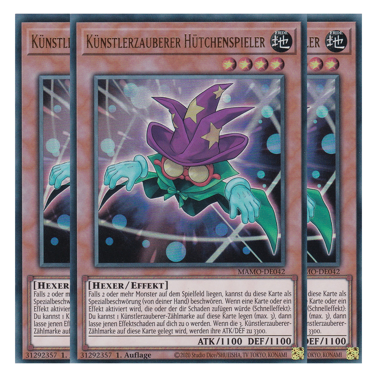MAMO-DE042 - Künstlerzauberer Hütchenspieler - Ultra Rare - Deutsch - 1. Auflage - Magnificent Monsters - Playset (3 Kopien) - Yu-Gi-Oh!