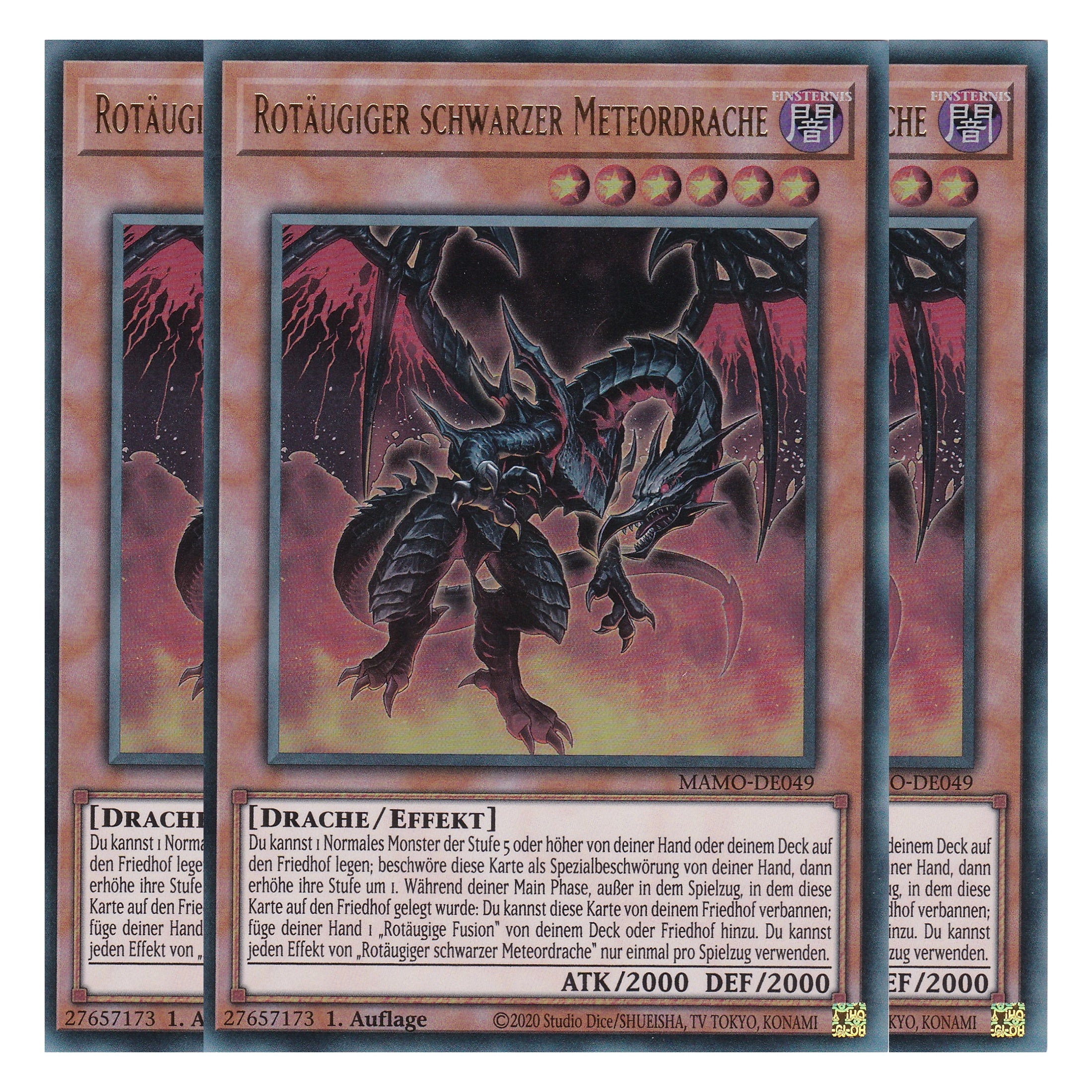 MAMO-DE049 - Rotäugiger schwarzer Meteordrache - Ultra Rare - Deutsch - 1. Auflage - Magnificent Monsters - Playset (3 Kopien) - Yu-Gi-Oh!