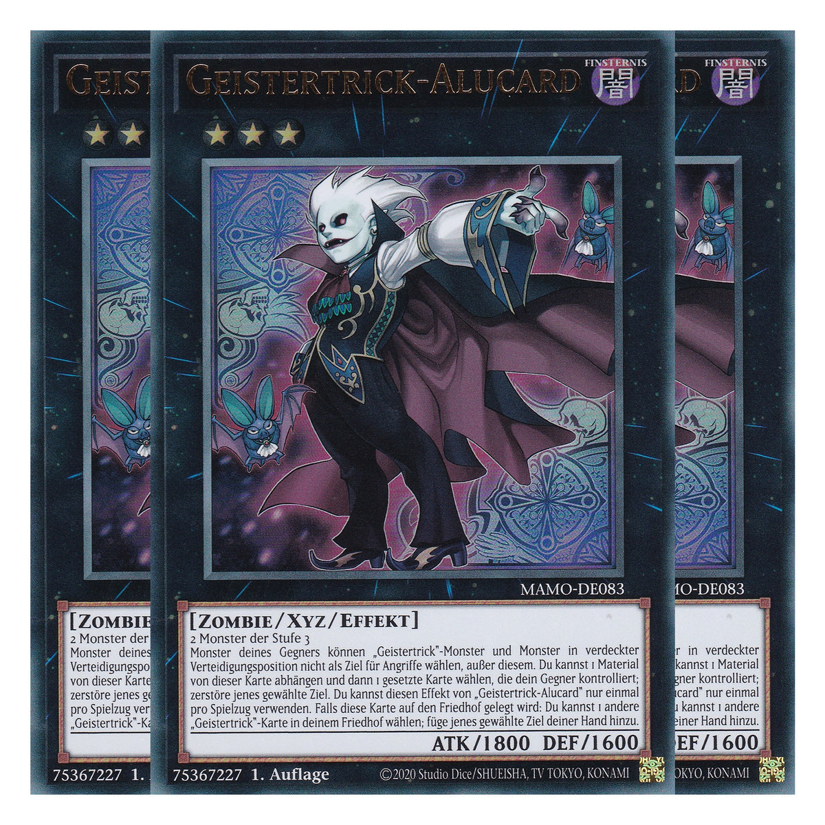 MAMO-DE083 - Geistertrick-Alucard - Ultra Rare - Deutsch - 1. Auflage - Magnificent Monsters - Playset (3 Kopien) - Yu-Gi-Oh!