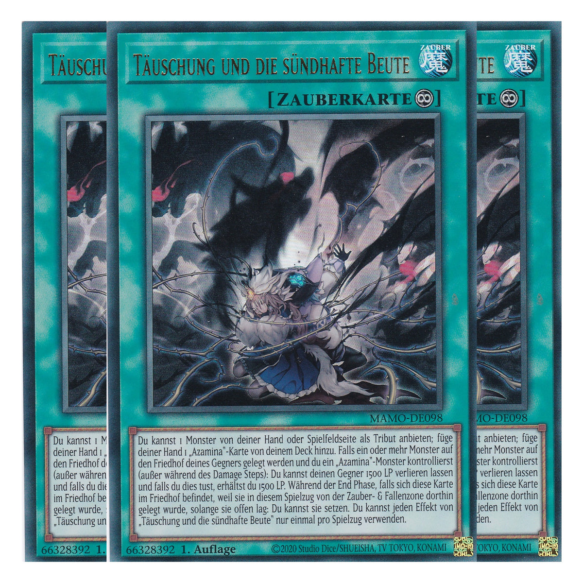 MAMO-DE098 - Täuschung und die sündhafte Beute - Ultra Rare - Deutsch - 1. Auflage - Magnificent Monsters - Playset (3 Kopien) - Yu-Gi-Oh!