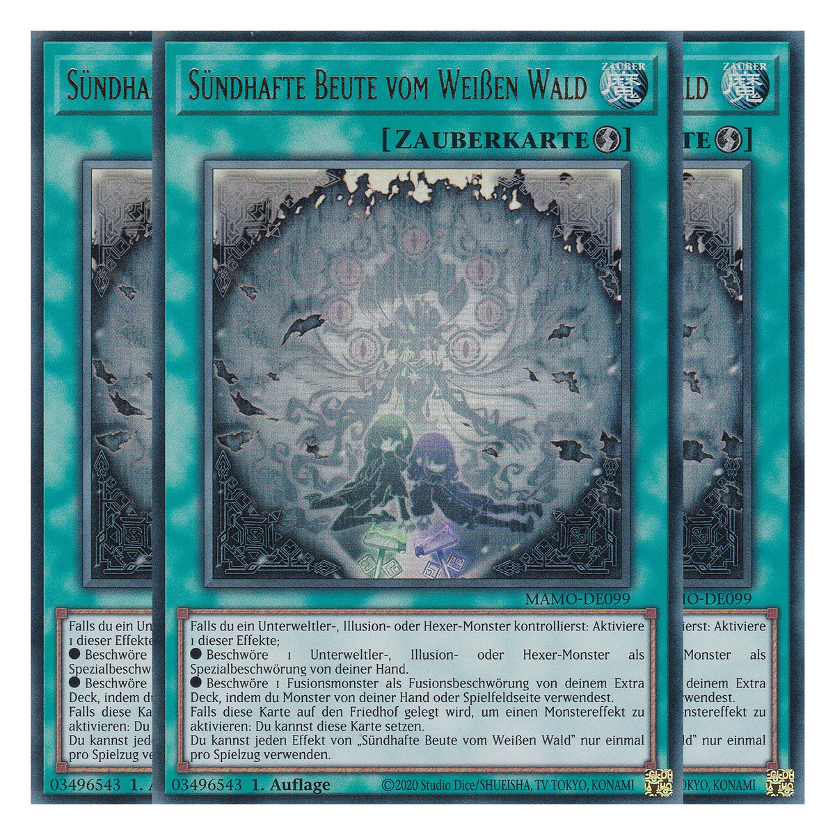 MAMO-DE099 - Sündhafte Beute vom Weißen Wald - Ultra Rare - Deutsch - 1. Auflage - Magnificent Monsters - Playset (3 Kopien) - Yu-Gi-Oh!