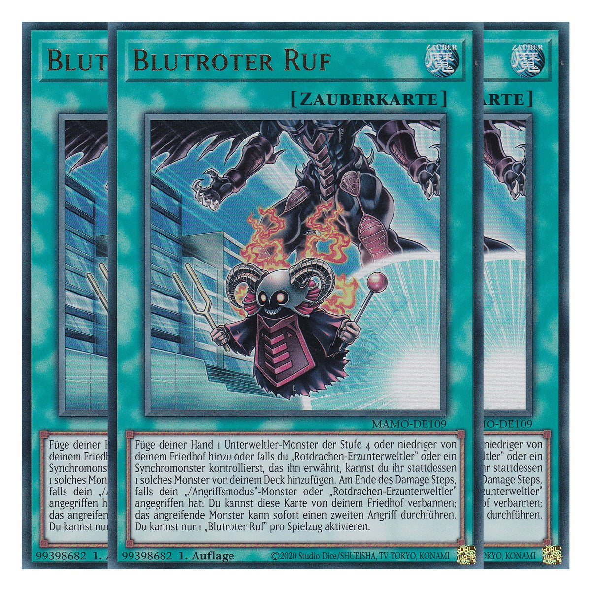 MAMO-DE109 - Blutroter Ruf - Ultra Rare - Deutsch - 1. Auflage - Magnificent Monsters - Playset (3 Kopien) - Yu-Gi-Oh!