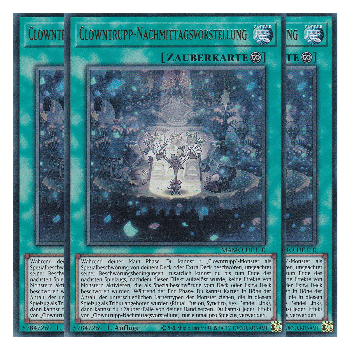 MAMO-DE110 - Clowntrupp-Nachmittagsvorstellung - Ultra Rare - Deutsch - 1. Auflage - Magnificent Monsters - Playset (3 Kopien) - Yu-Gi-Oh!