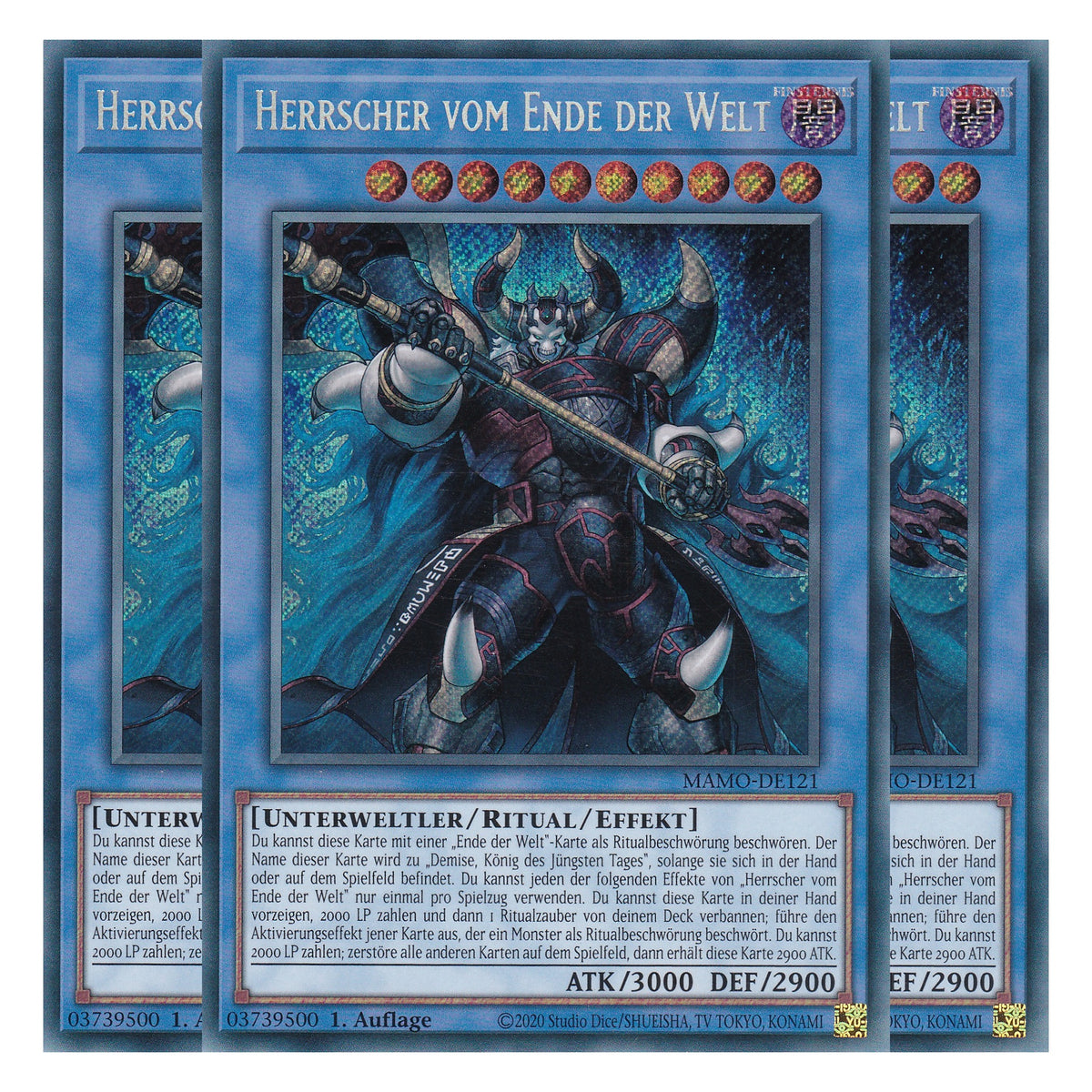 MAMO-DE121 - Herrscher vom Ende der Welt - Secret Rare - Deutsch - 1. Auflage - Magnificent Monsters - Playset (3 Kopien) - Yu-Gi-Oh!