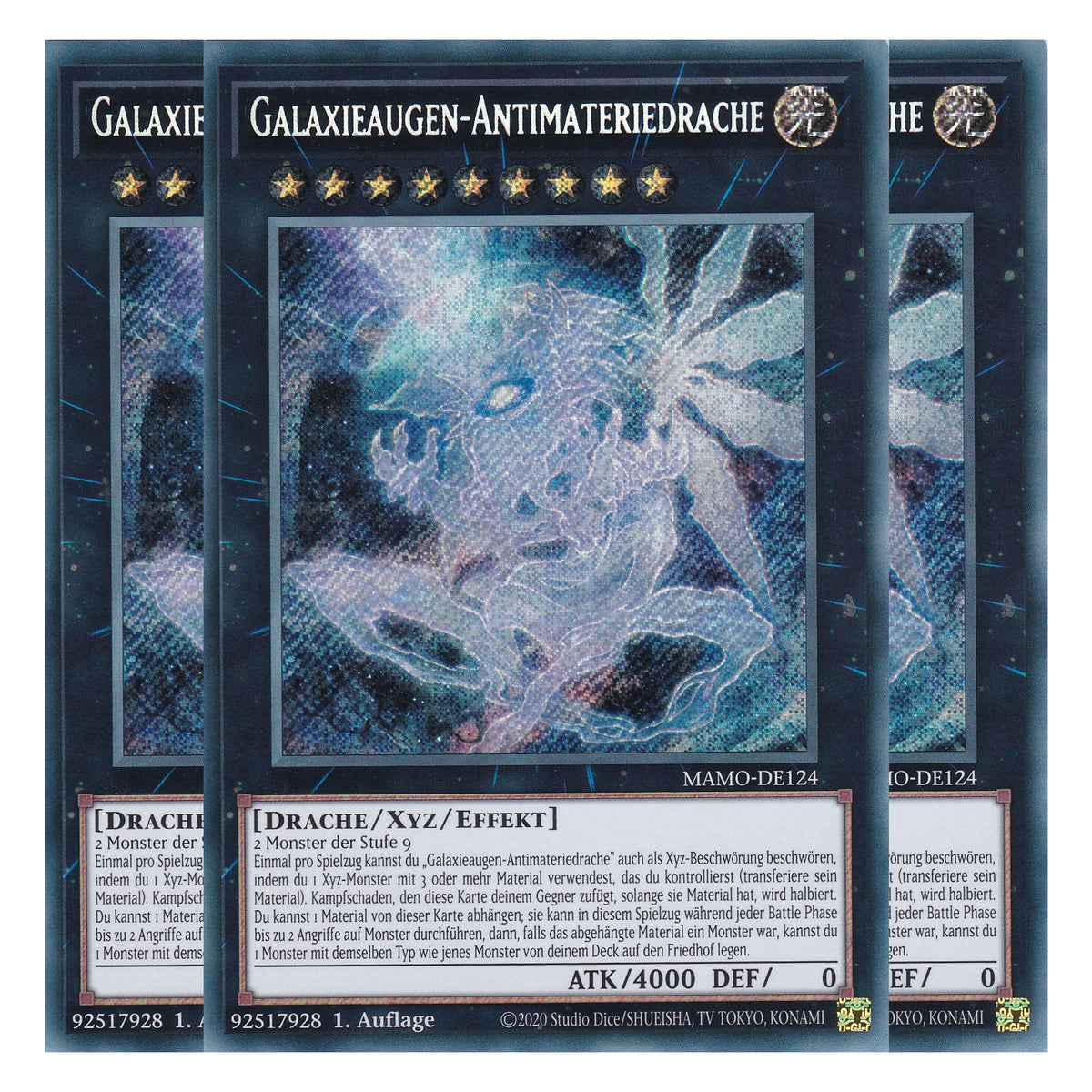 MAMO-DE124 - Galaxieaugen-Antimateriedrache - Secret Rare - Deutsch - 1. Auflage - Magnificent Monsters - Playset (3 Kopien) - Yu-Gi-Oh!