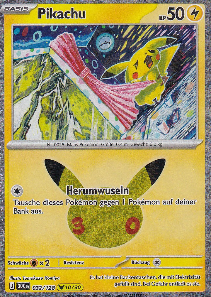 Pikachu (10/30) - 30C 032/128 - Pikachu Rare - 30 Jahre - Deutsch - Near Mint