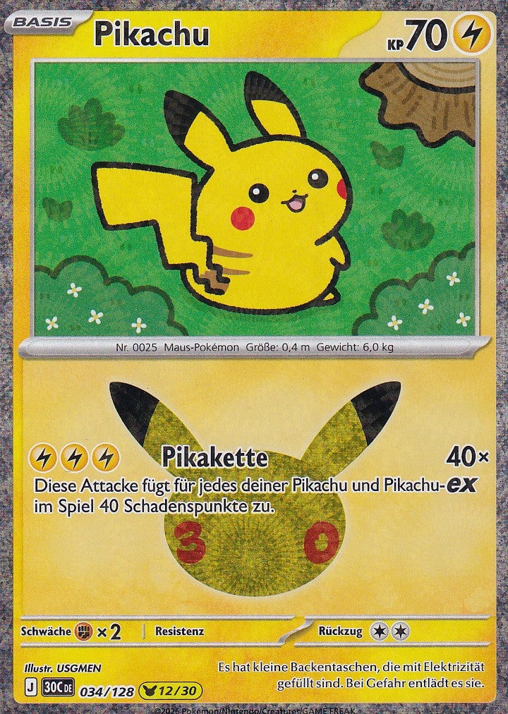 Pikachu (12/30) - 30C 034/128 - Pikachu Rare - 30 Jahre - Deutsch - Near Mint