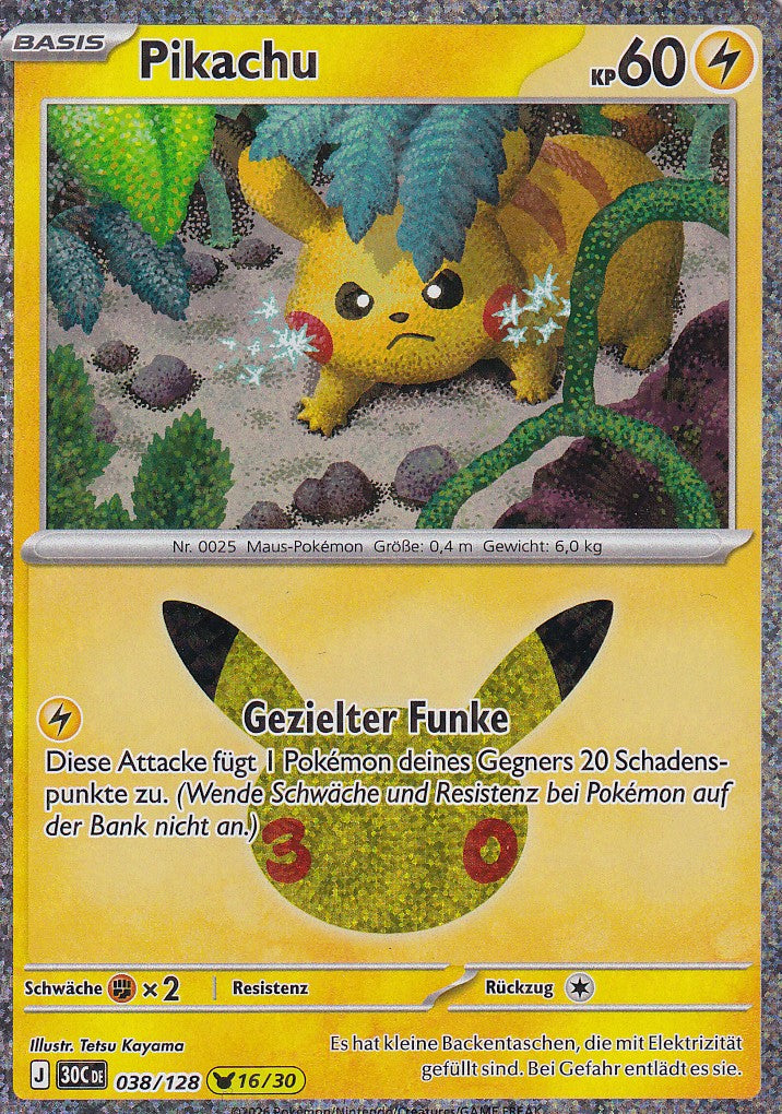 Pikachu (16/30) - 30C 038/128 - Pikachu Rare - 30 Jahre - Deutsch - Near Mint