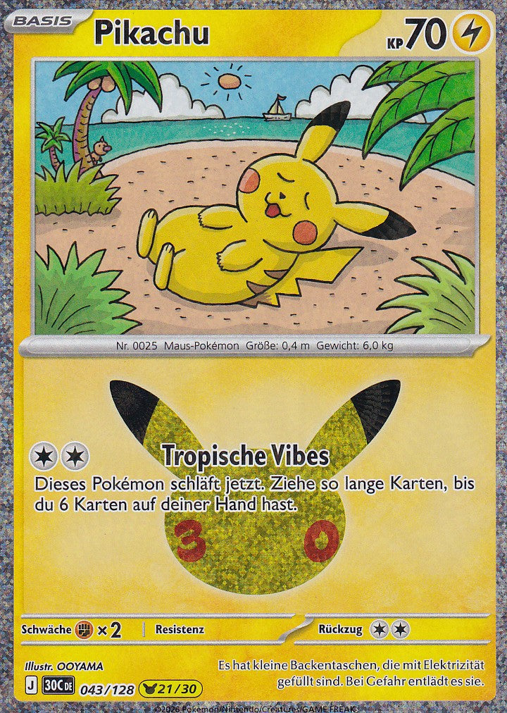 Pikachu (21/30) - 30C 043/128 - Pikachu Rare - 30 Jahre - Deutsch - Near Mint