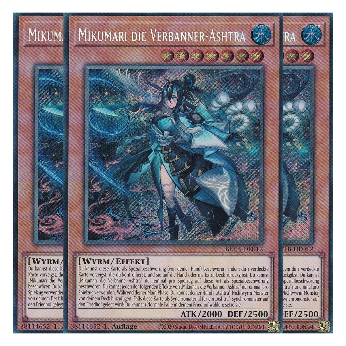 BETB-DE012 - Mikumari die Verbanner-Ashtra - Secret Rare - Deutsch - 1. Auflage - Beyond the Brave - Playset (3 Kopien) - Yu-Gi-Oh!