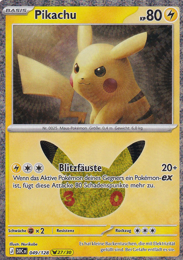 Pikachu (27/30) - 30C 049/128 - Pikachu Rare - 30 Jahre - Deutsch - Near Mint