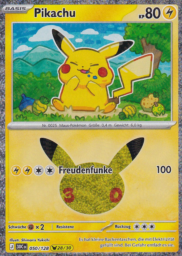 Pikachu (28/30) - 30C 050/128 - Pikachu Rare - 30 Jahre - Deutsch - Near Mint