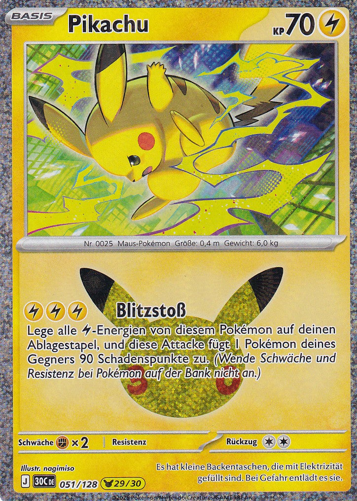 Pikachu (29/30) - 30C 051/128 - Pikachu Rare - 30 Jahre - Deutsch - Near Mint