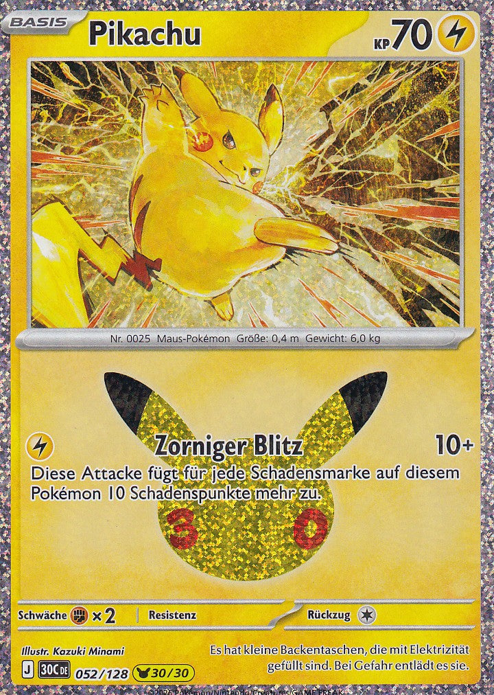 Pikachu (30/30) - 30C 052/128 - Pikachu Rare - 30 Jahre - Deutsch - Near Mint