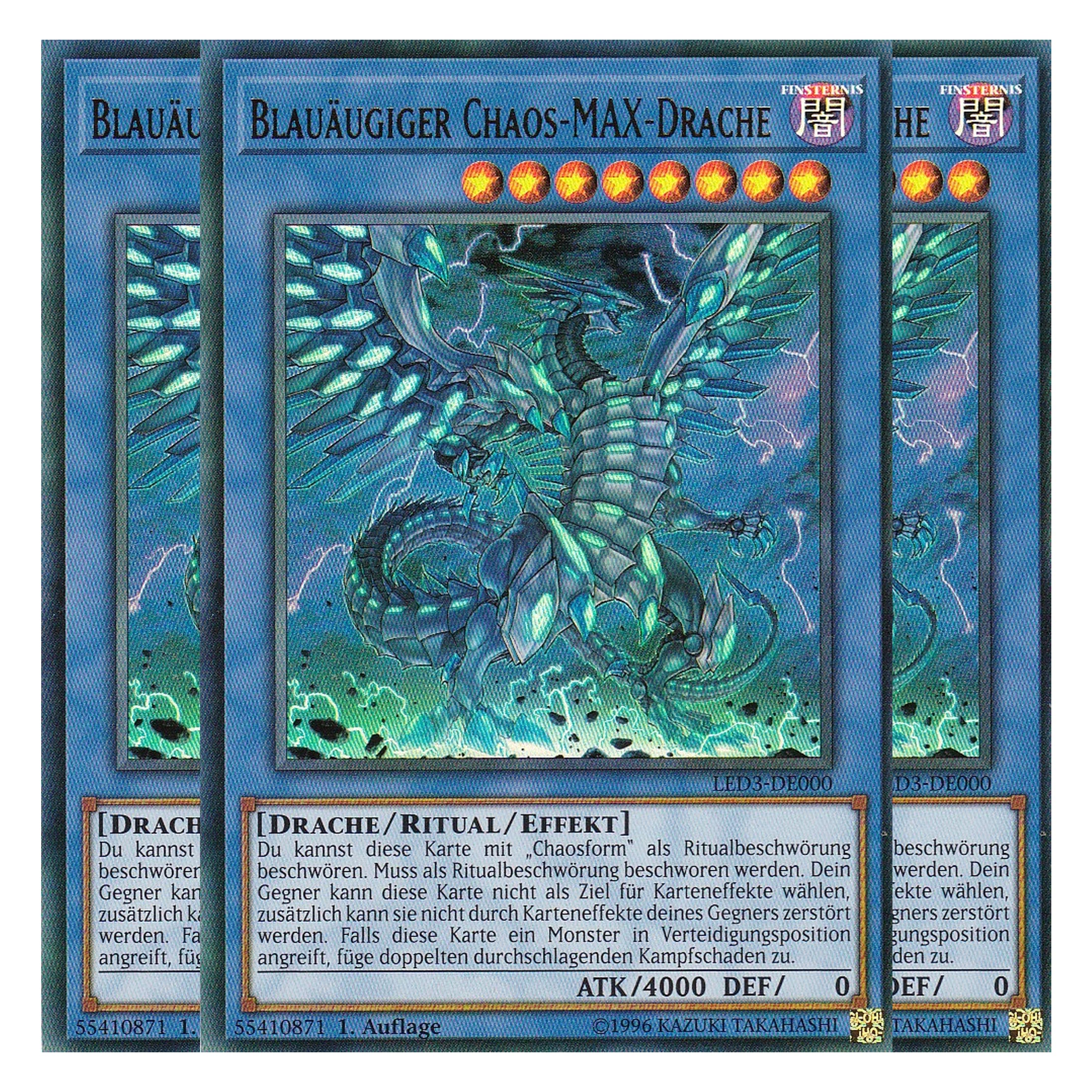Blauäugiger Chaos-MAX-Drache - LED3-DE000 - Ultra Rare - Deutsch - 1. Auflage - Legendary Duelists: White Dragon Abyss - Playset (3 Kopien)