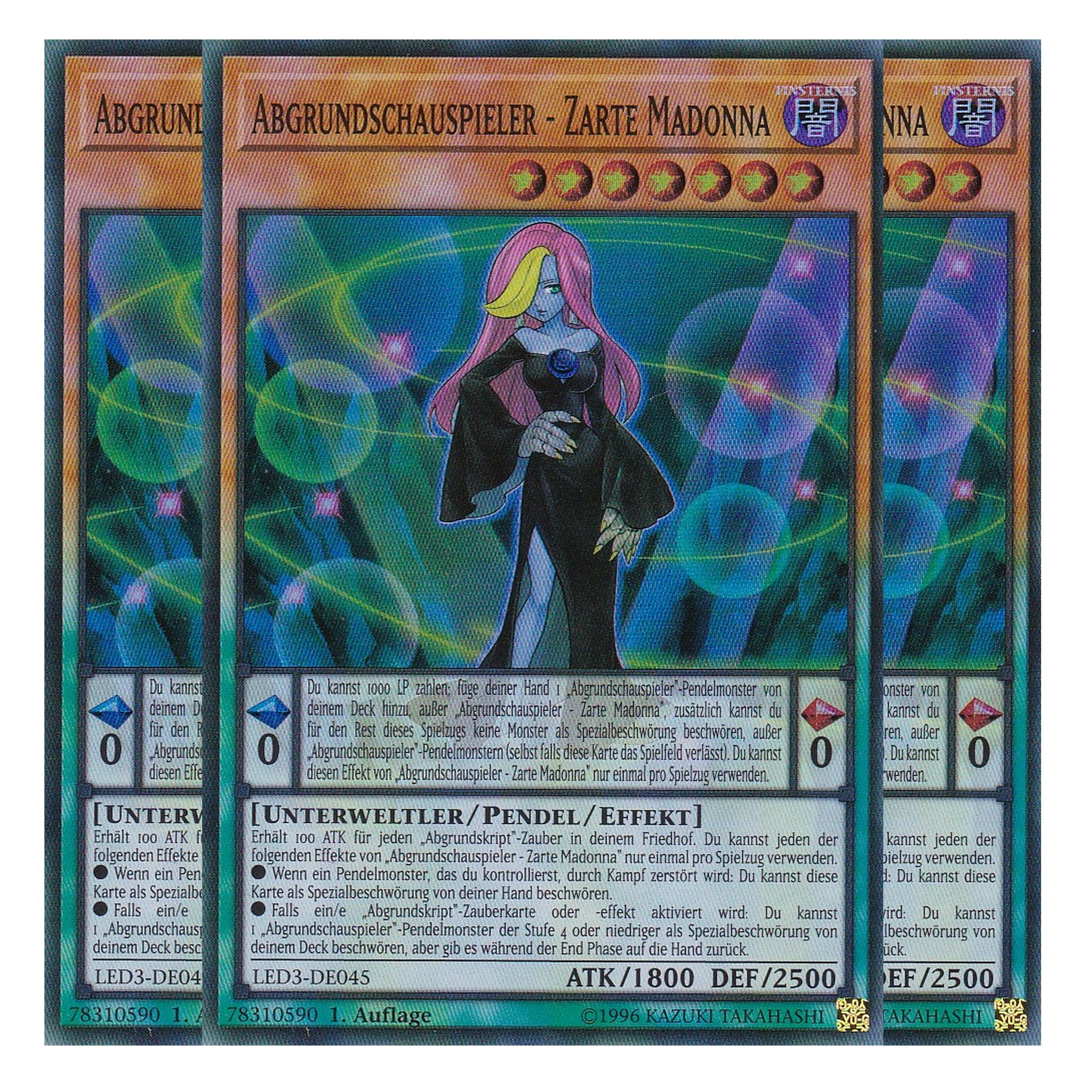 Abgrundschauspieler - Zarte Madonna - LED3-DE045 - Super Rare - Deutsch - 1. Auflage - Legendary Duelists: White Dragon Abyss - Playset (3 Kopien)