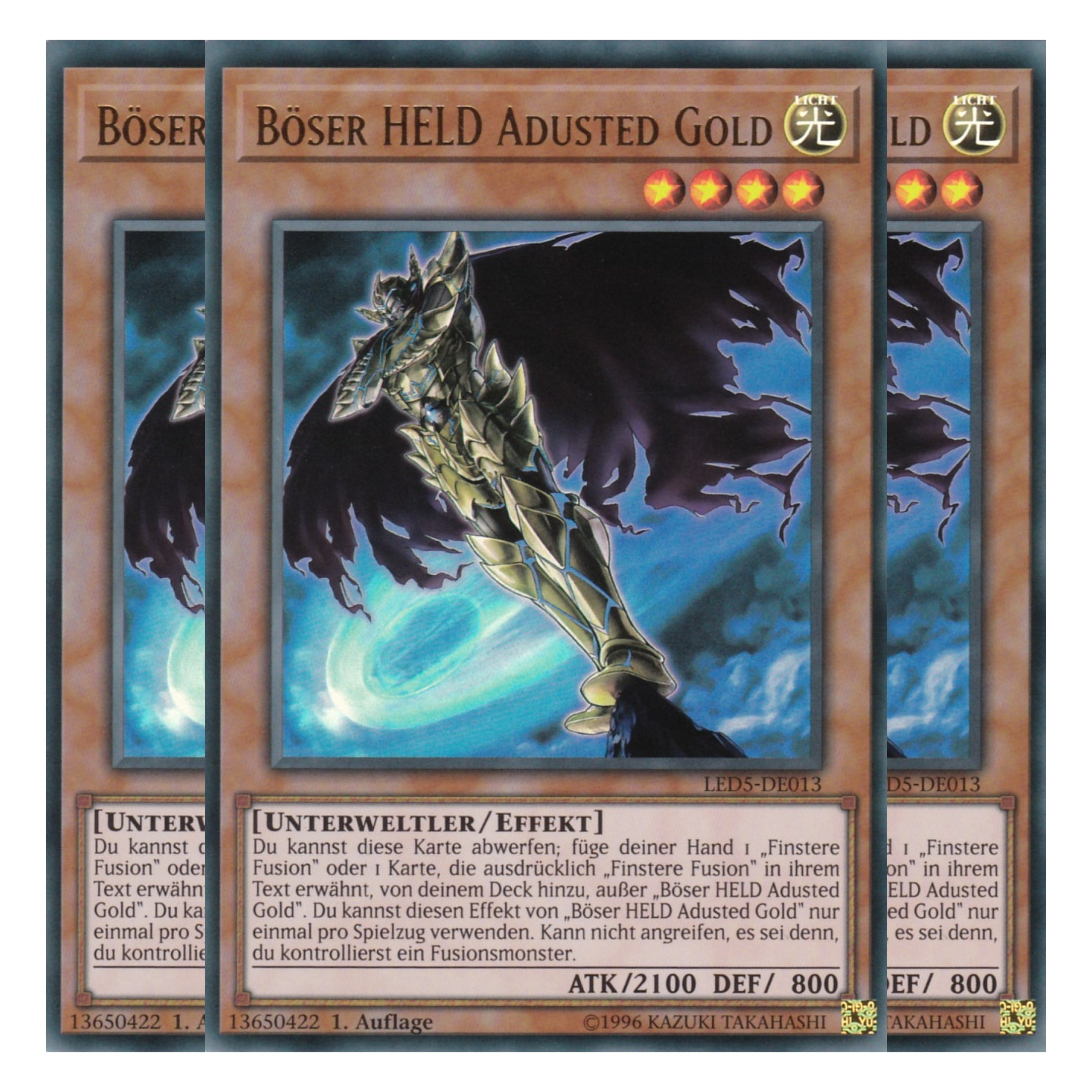 Böser HELD Adusted Gold - LED5-DE013 - Ultra Rare - Deutsch - 1. Auflage - Legendary Duelists: Immortal Destiny - Playset (3 Kopien)