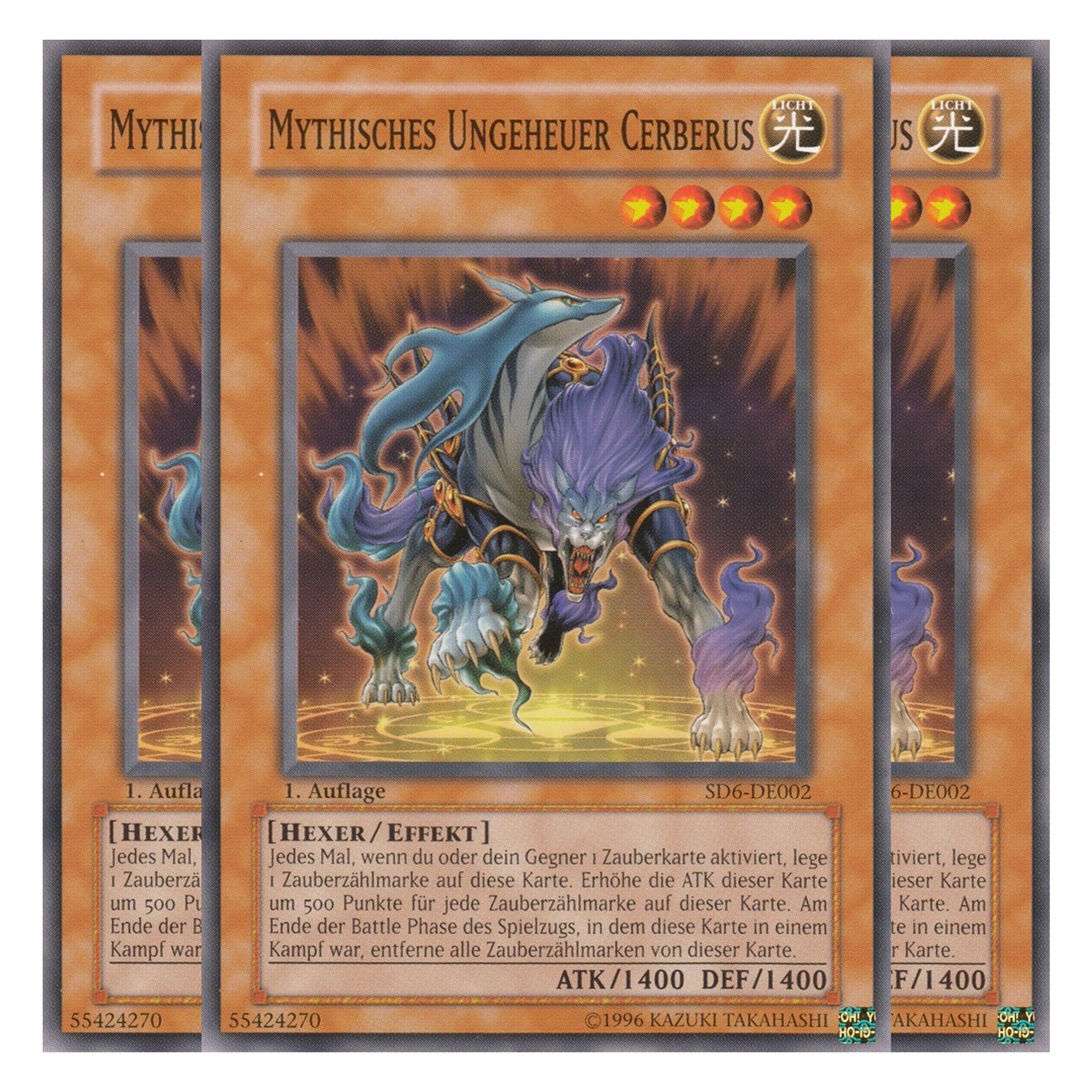 Mythisches Ungeheuer Cerberus - SD6-DE002 - Common - Deutsch - 1. Auflage - Structure Deck: Spellcaster's Judgment - Playset (3 Kopien)
